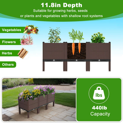 Raised Garden Beds Outdoor, Polypropylene Planter Boxes Outdoor For Vegetables, Flowers, Herbs, Garden Box With Drain Outlet, Heat And Frost Resistant Planters - Black / Brown Daily Nest