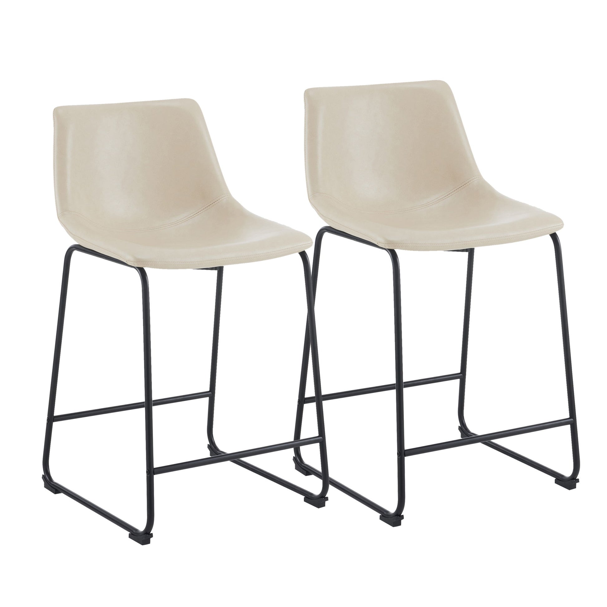 Vintage Style Armless Industrial Counter Stool With Metal Legs And Footrest For Kitchen Island, Cafe, Pub, Bar Counter (Set of 2) - Cream / Black Noble House