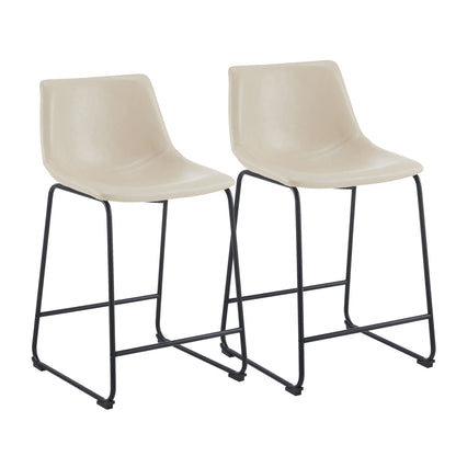 Vintage Style Armless Industrial Counter Stool With Metal Legs And Footrest For Kitchen Island, Cafe, Pub, Bar Counter (Set of 2) - Cream / Black Noble House
