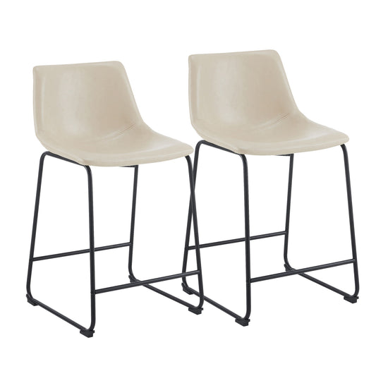Vintage Style Armless Industrial Counter Stool With Metal Legs And Footrest For Kitchen Island, Cafe, Pub, Bar Counter (Set of 2) - Cream / Black Noble House