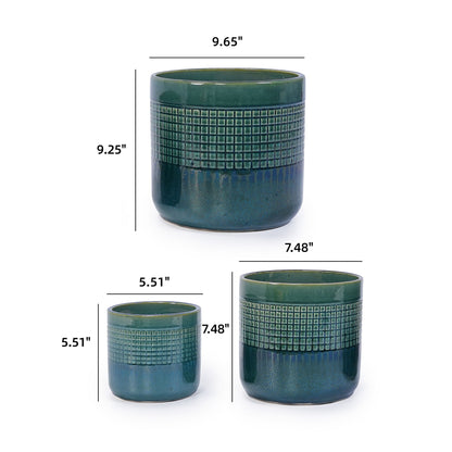 Grid Flowerpot (Set of 3), Planter For Patio, Garden, Windowsill - Blue / Green Daily Nest