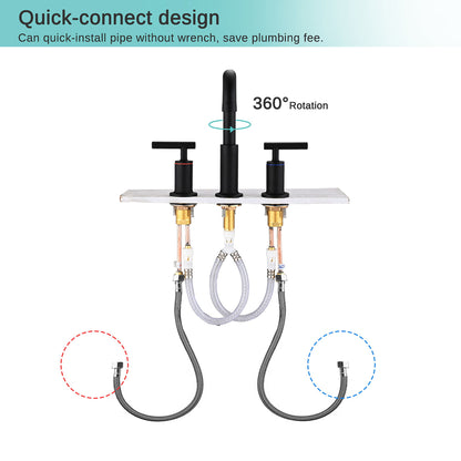 Widespread Bathroom Sink Faucet With Pop Up Drain And Brass Construction - Matte Black Daily Nest