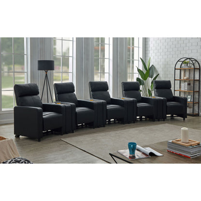 Warren - 5 Seater Home Theater With 4 Wedge Consoles Recliners And Storage Consoles - Black Furniture Max