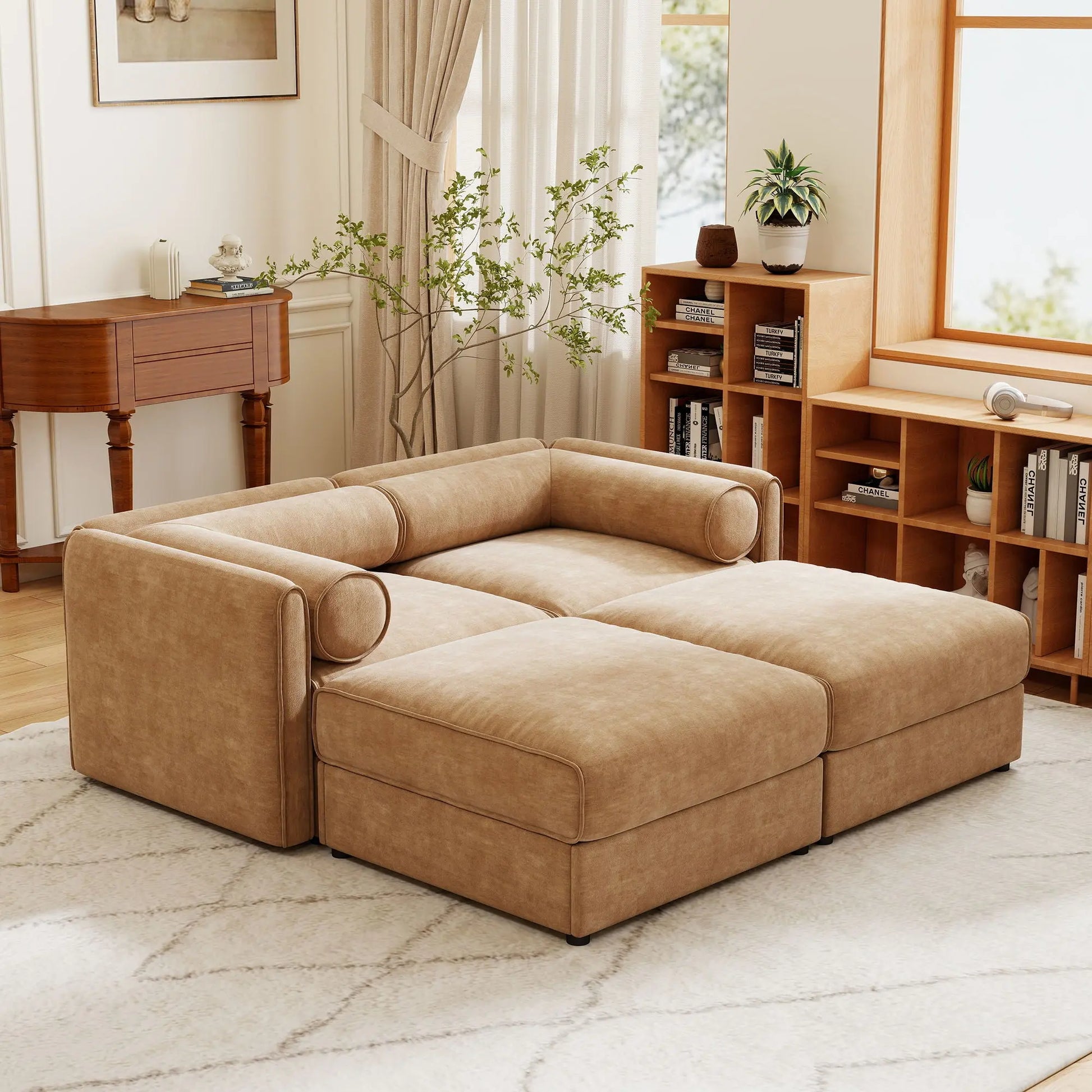 Contemporary Elegant White Chenille Sofa With Storage And Ottoman Home Essentials