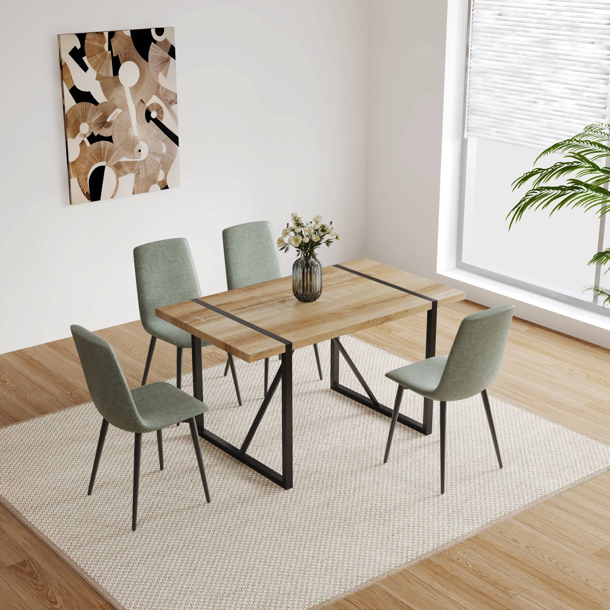 Modern Dining Table With Black Metal Legs For 4 - 6 Person Home Essentials