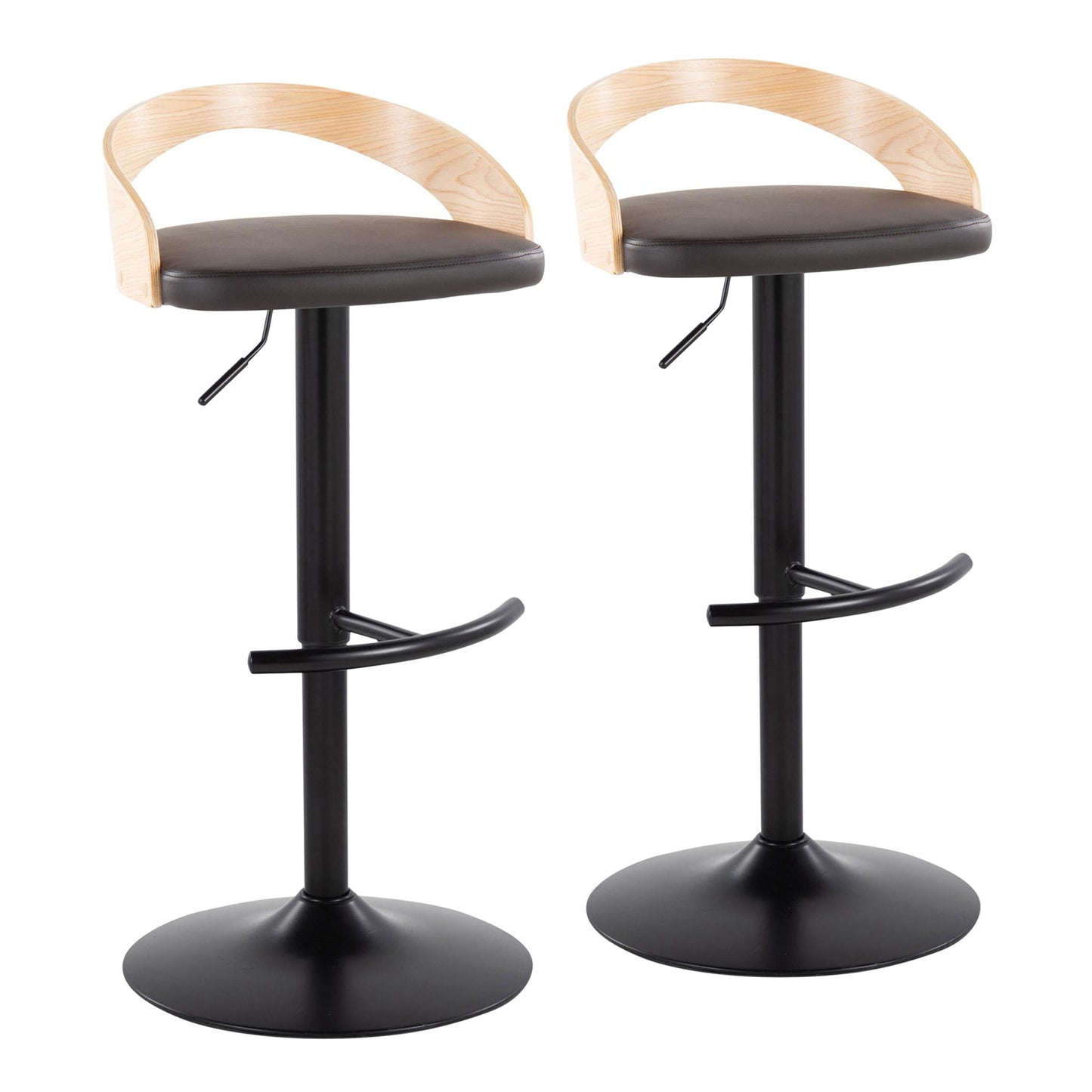 Grotto - Contemporary Adjustable Barstool With Swivel & Rounded T Footrest (Set of 2) Lumi Source