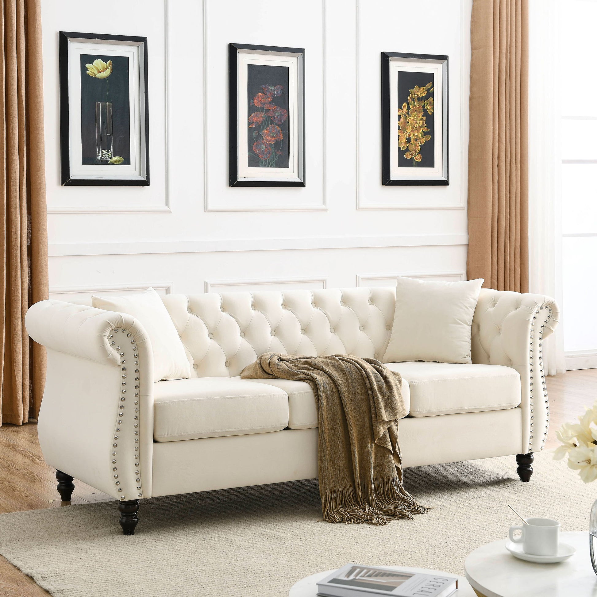 Chesterfield Sofa With Rolled Arms And Nailhead Trim Home Essentials