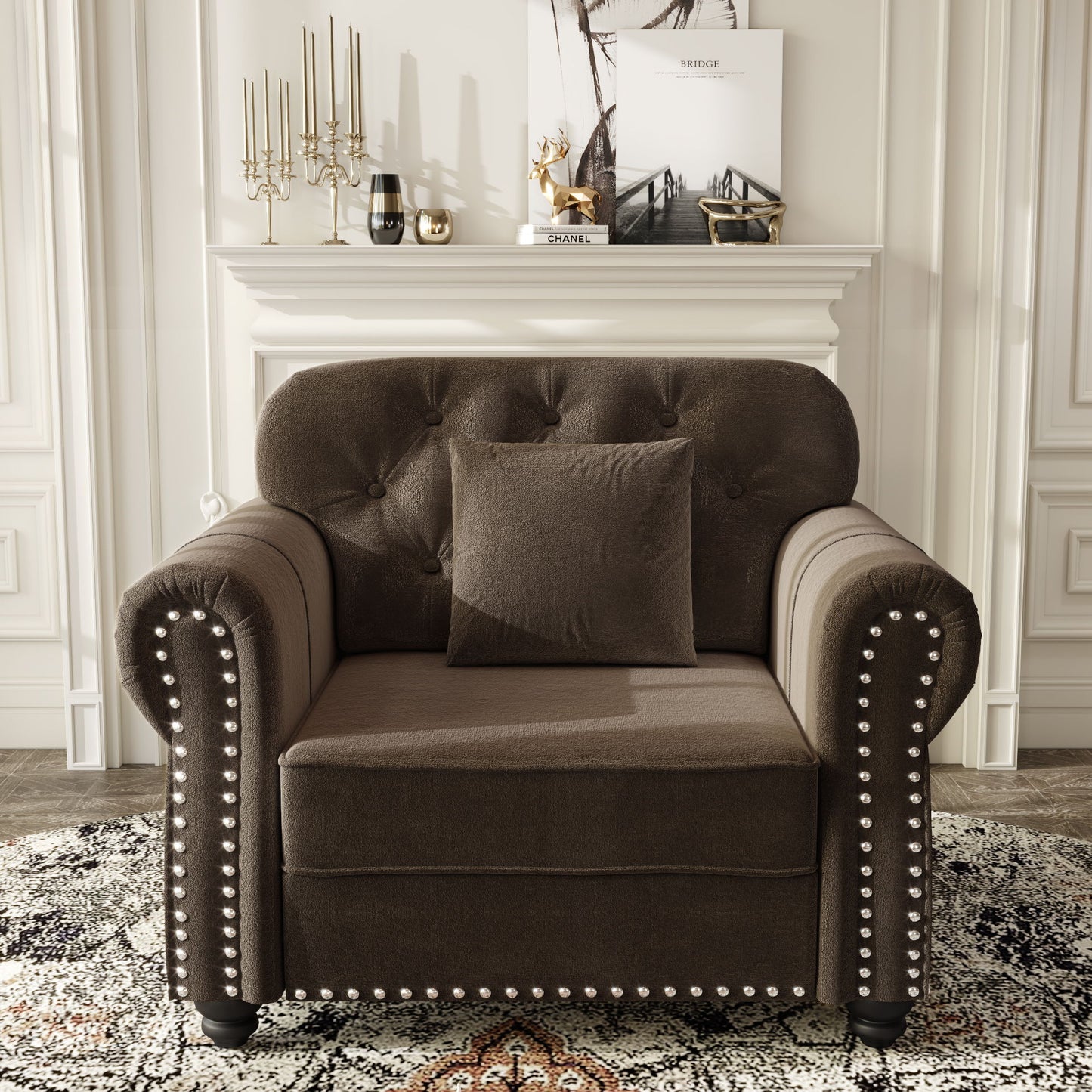 Upholstered Sofa With Nailhead Trim And Rolled Armrests Home Essentials