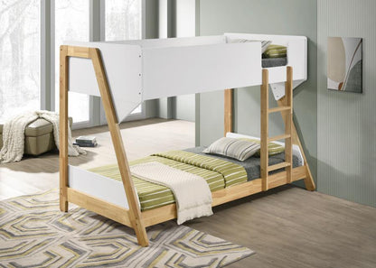 Wyatt - Wood Twin Over Twin Bunk Bed - White And Natural - Snoozhouse