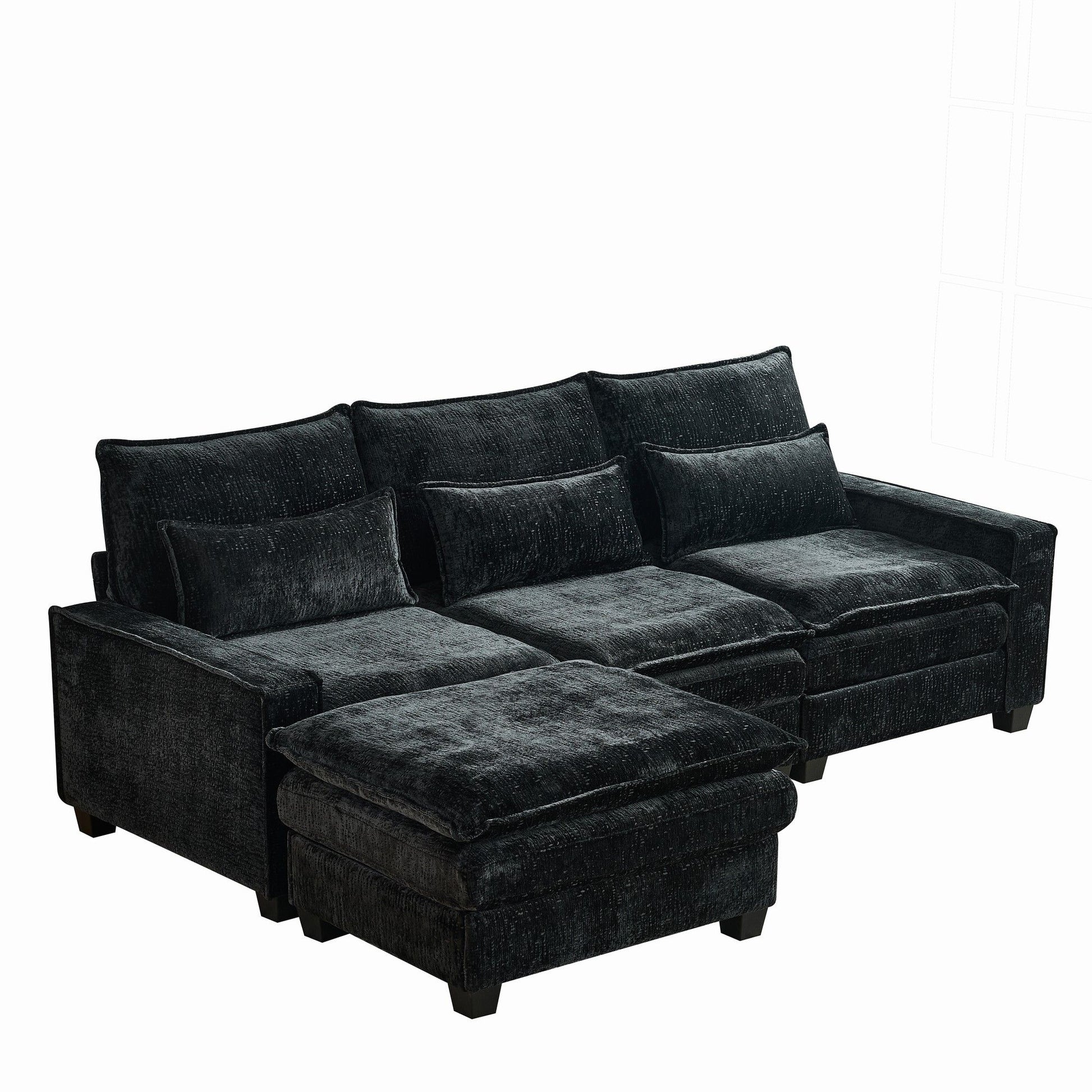 Modern Comfy Chenille L Shaped Sectional Sofa With Movable Ottoman Home Essentials
