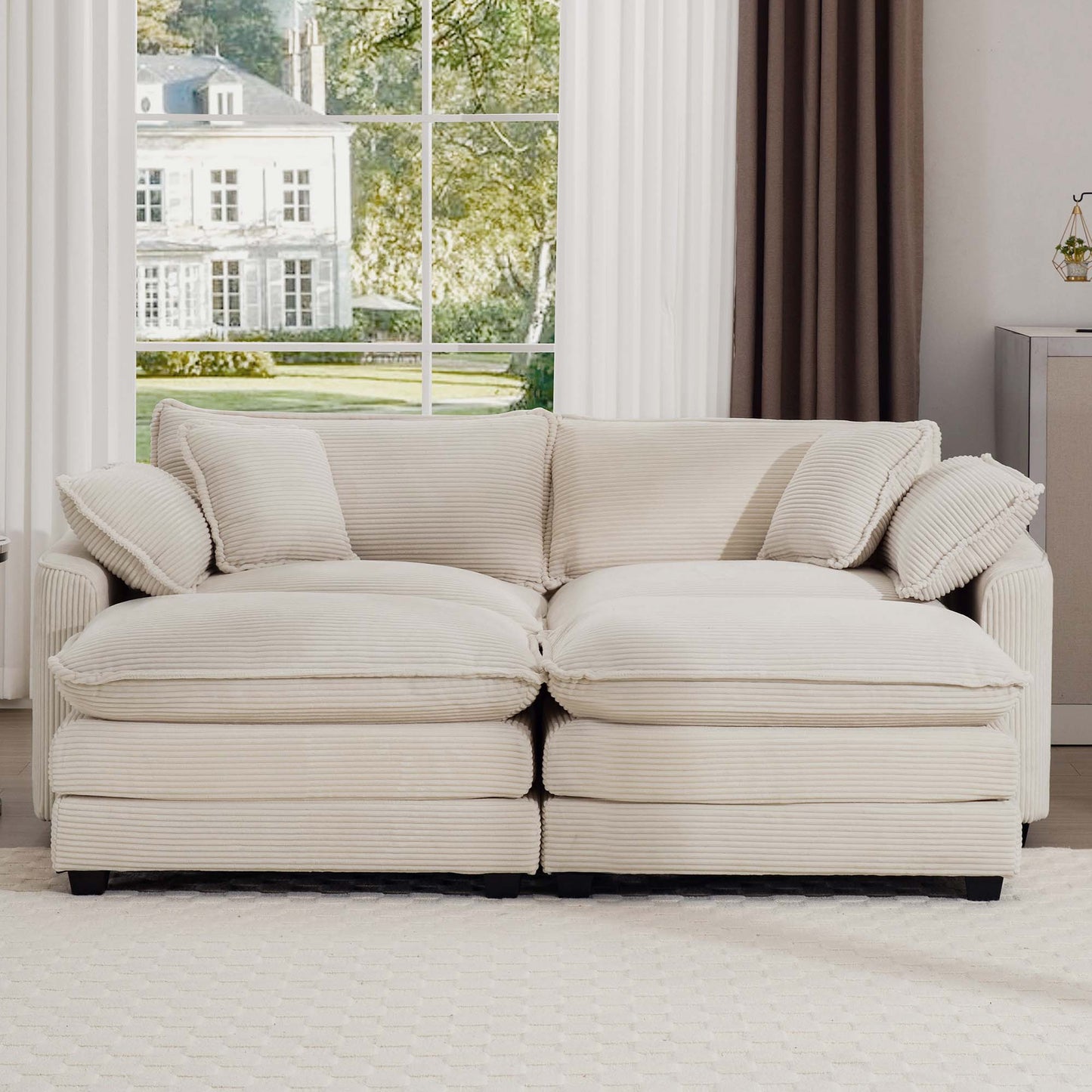 Modern Oversized Modular Cushion Sofa With Ottoman, Low Back, Deep Seating Sofa Set Home Essentials