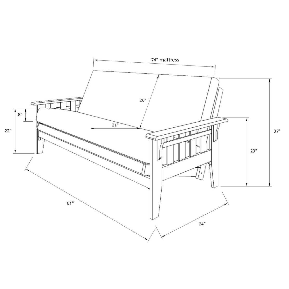 Montana - Full Size Futon Frame - Aqua Home Essentials