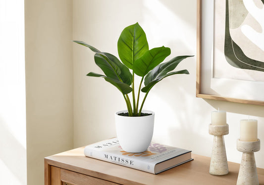 17" Tall, Artificial Plant, Aureum, Indoor, Faux, Fake, Table, Greenery, Potted, Real Touch, Decorative - Green / White 8th Street