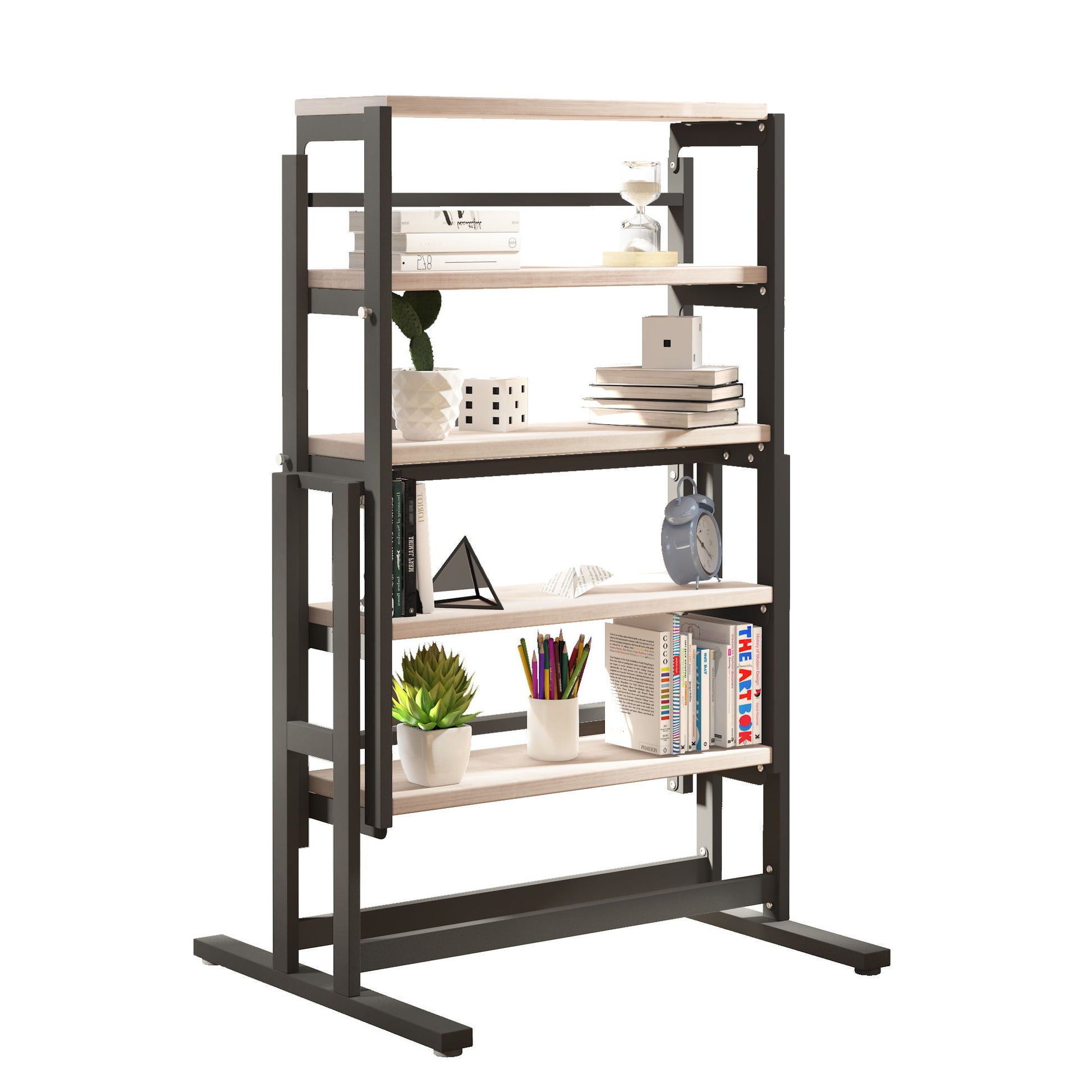 Solid Mahogany Wood Multifunction Convertible Dining Table, Free Switch Space-Saving Table, Shelf For Dining Room Or Kitchen - Beige / Black Home Essentials