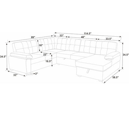 U Shape Sectional Sleeper Sofa With Pull Out Bed And Storage Chaise - Black Home Essentials