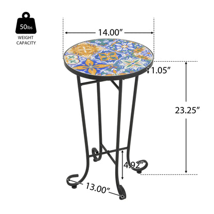 French Country Patio Side Table With Vibrant Tile Top Noble House