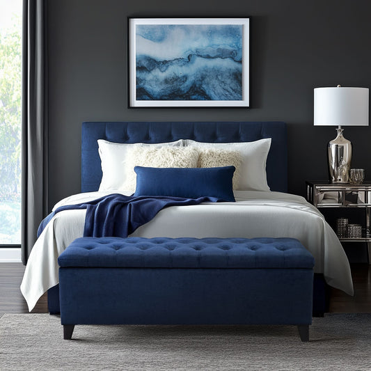 Shandra - Tufted Top Storage Bench - Navy Madison Park