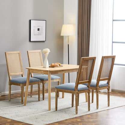 French Country Dining Chair With Rectangular Cane Backrest And Smooth Upholstered Seating Noble House
