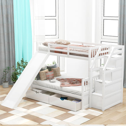 Bunk Bed With Storage Staircase, Slide, Desk, Drawers, And Shelves Hearth and Haven