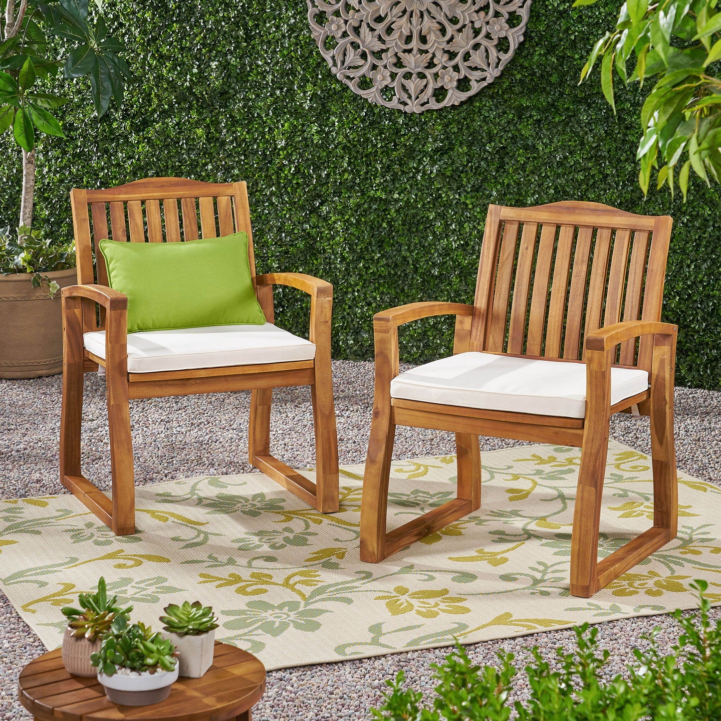 Della - Wood Armchair (Set of 2) Outdoor Dining Chairs - Cream Noble House