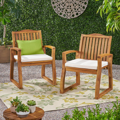 Della - Wood Armchair (Set of 2) Outdoor Dining Chairs - Cream Noble House