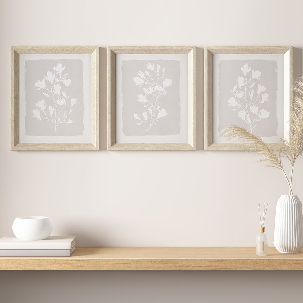 Fair Florets Printed Framed Graphic (Set of 3) - Beige