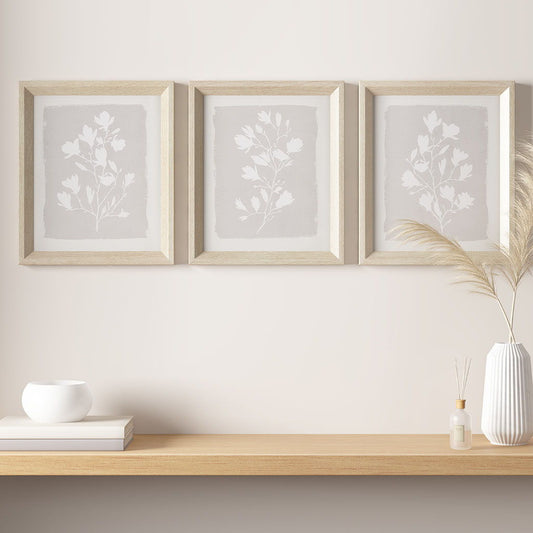 Fair Florets Printed Framed Graphic (Set of 3) - Beige