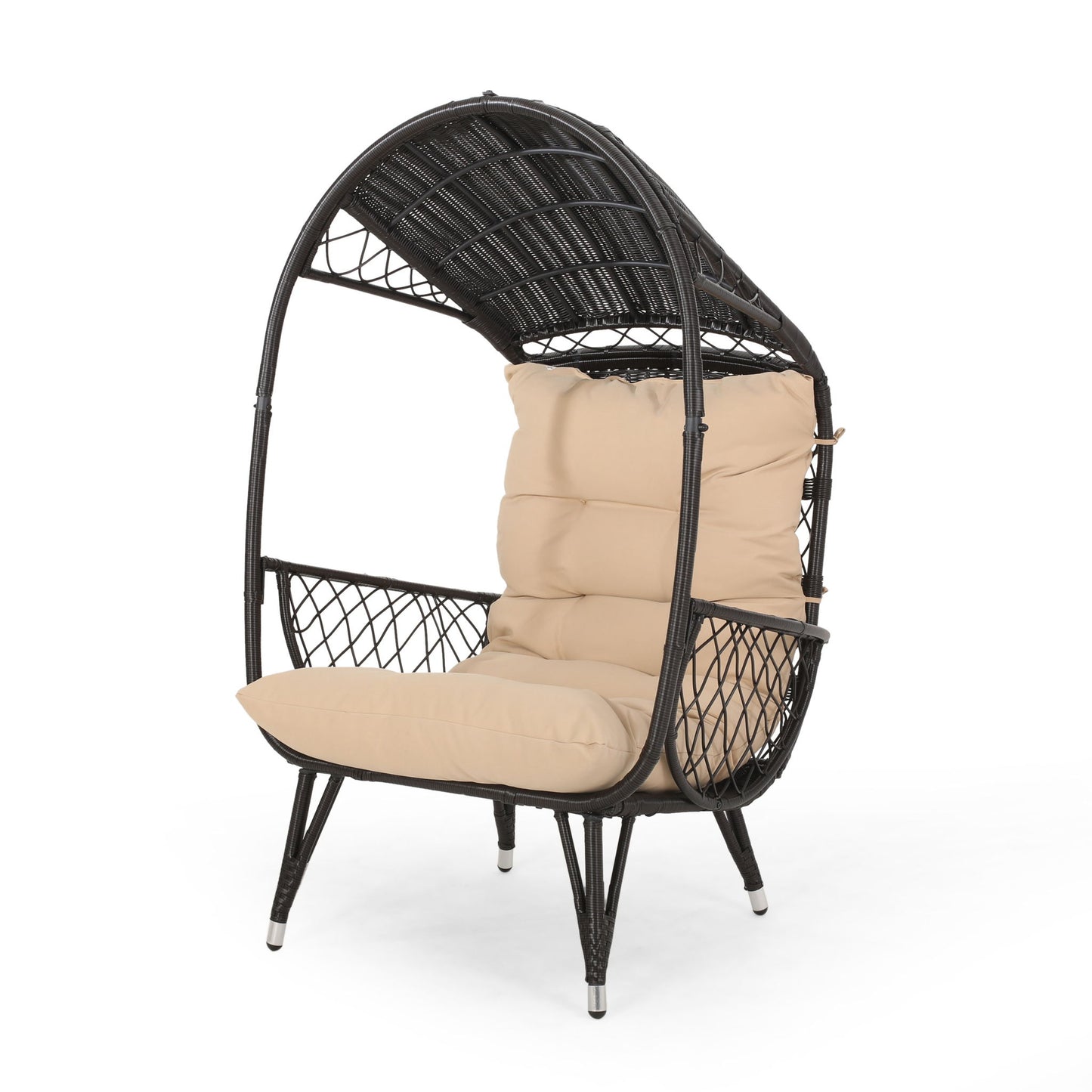 Outdoor Wicker Standing Basket Chair With Cushion Noble House
