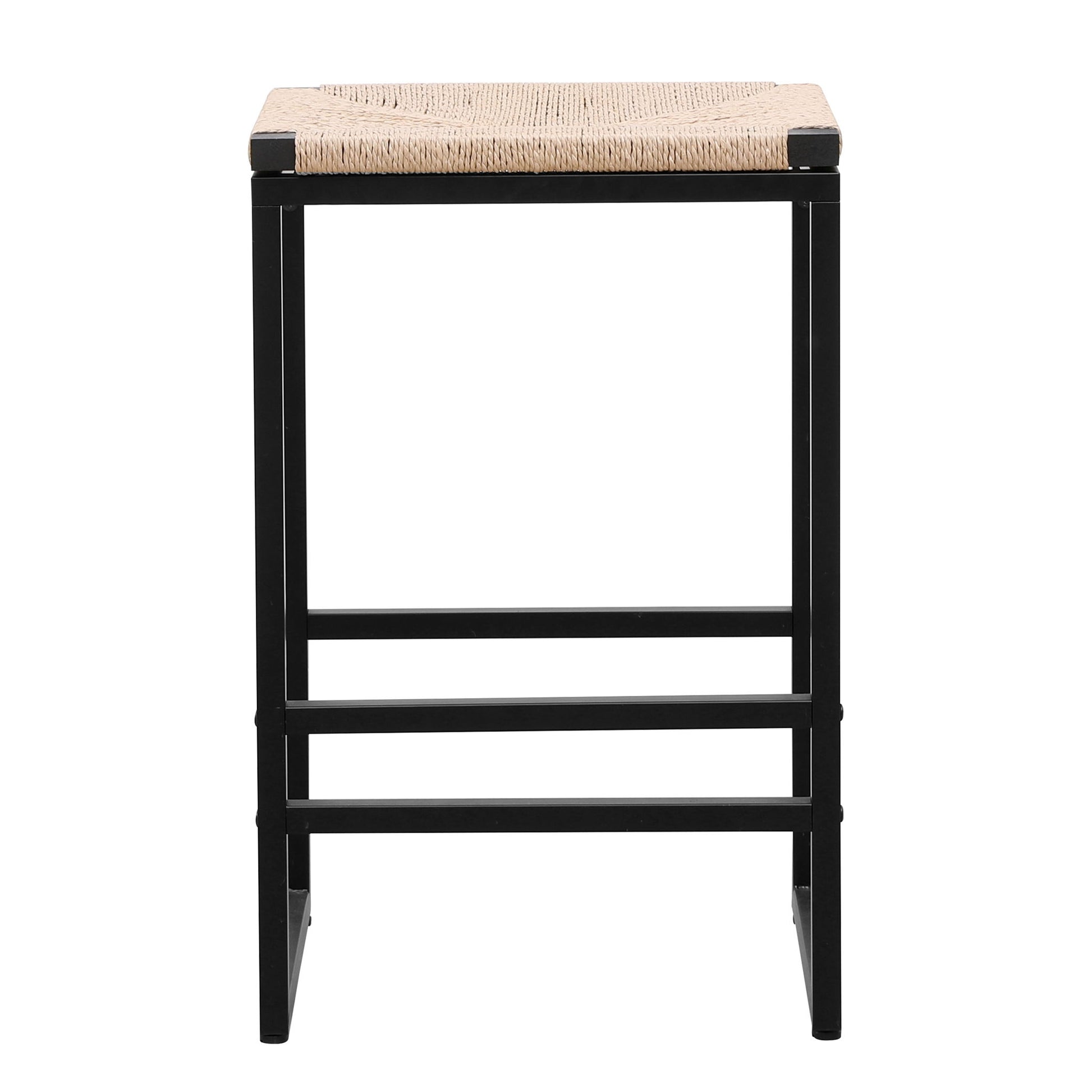 Boho Style Backless Bar Stools (Set of 2) With Paper Rope Woven Seat & Metal Frame For Kitchen Counter Home Essentials