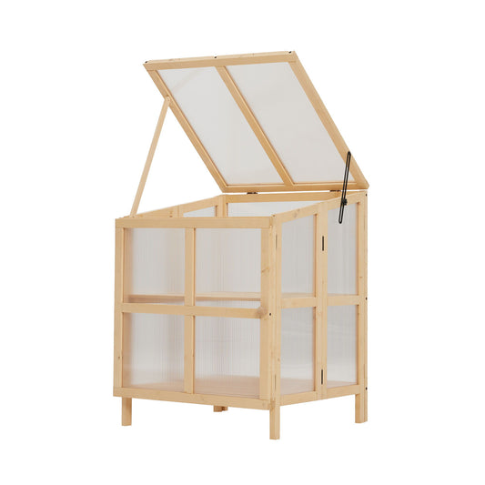 2 Tier Foldable Cold Frame Greenhouse, Portable Wooden Greenhouse Garden Cold Frame Raised Planter Box With Shelves - Natural Wood Daily Nest