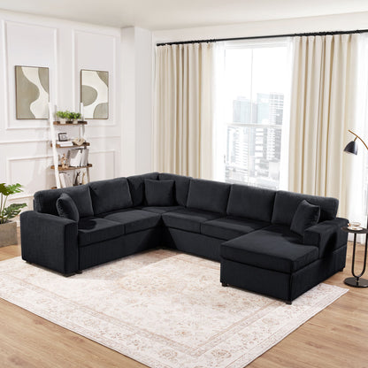 Oversized Sectional U-Shaped Sofa With Chaise Lounge And Three Soft Throw Pillows Hearth and Haven