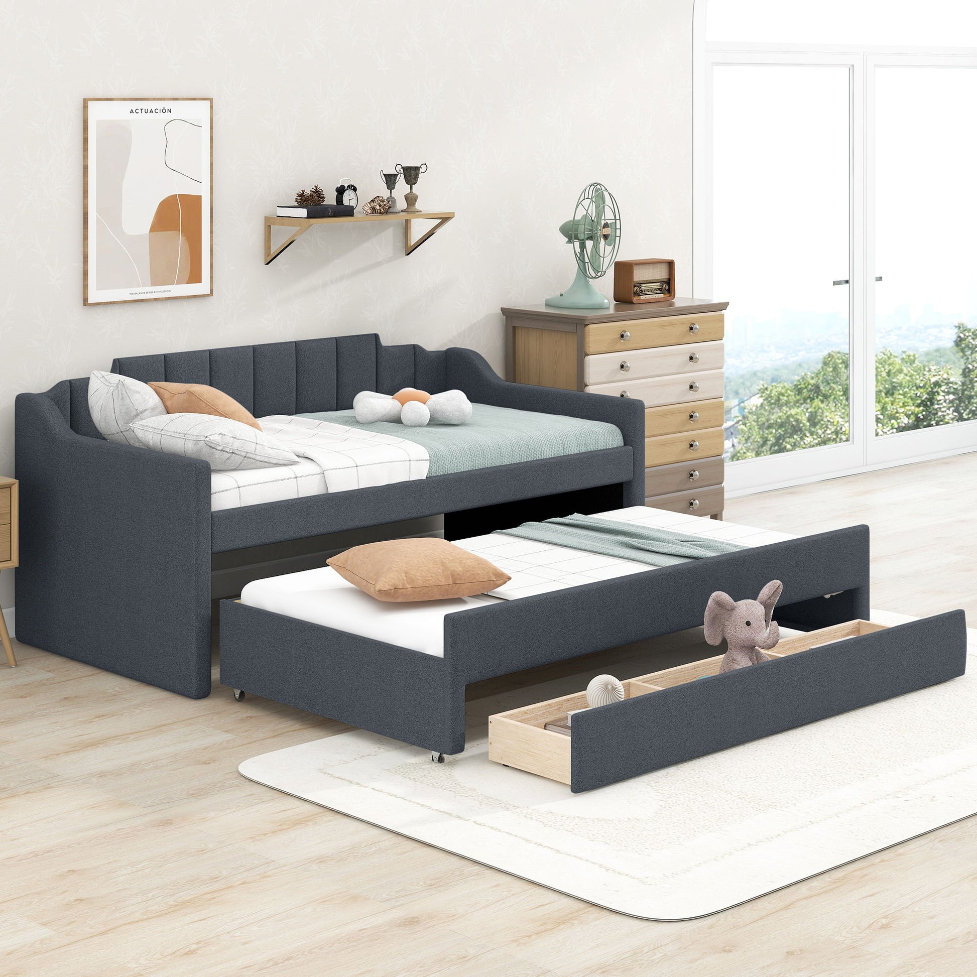 Upholstered Simple Design Daybed With Trundle And 3 Drawers Hearth and Haven