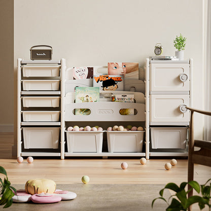 Kids Toy Storage Organizer With 8 Removable Toy Bins, 4 Tier Bookshelf, And 2 Cabinet Storage - Gray / Ivory Home Essentials