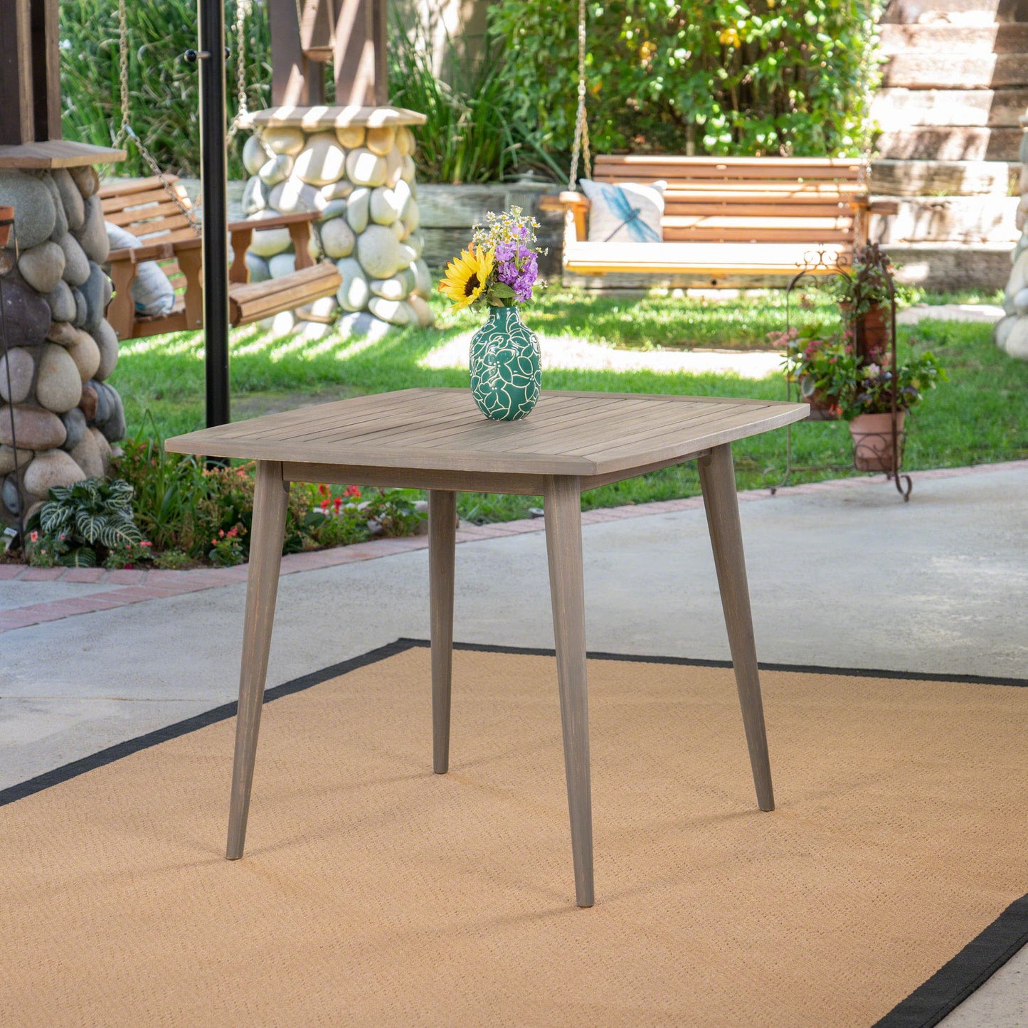 Modern Indoor Square Acacia Wood Dining Table With Toothpick Leg Design Noble House