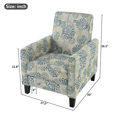 Upholstered Push Back Recliner Chair For Living Room - Blue Noble House