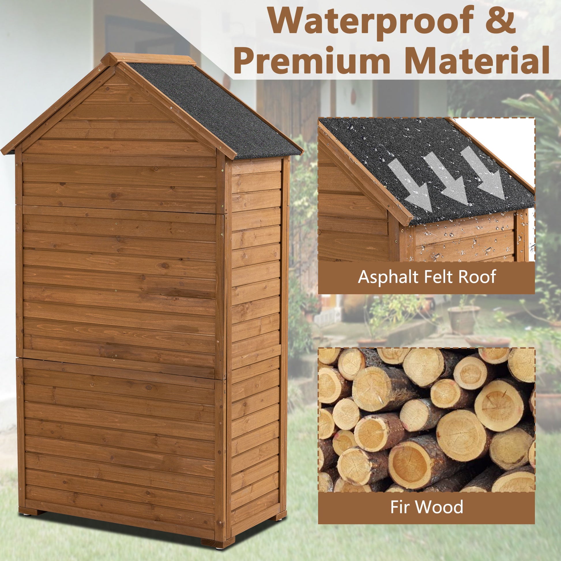 Outdoor Storage Cabinet, Garden Wood Tool Shed, Outside Wooden Shed Closet With Shelves And Latch For Yard Daily Nest