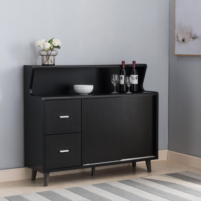 Buffet Cabinet, Coffee Bar With Storage Compartments, Two Drawers, Shelving With Sliding Door - Black