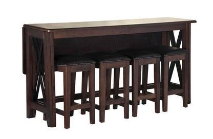 Drop Leaf Table With 4 Stools - Dark Brown Bernards Furniture
