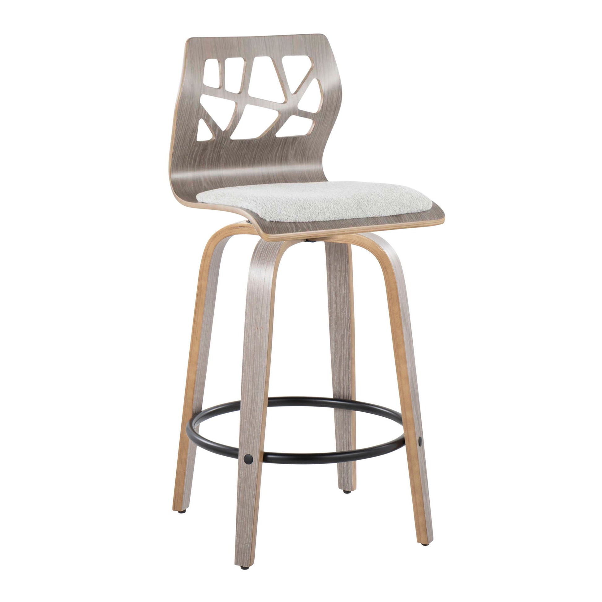Folia - Contemporary Fixed Height Counter Stool With Swivel With Round Footrest (Set of 2) - Light Gray Lumi Source