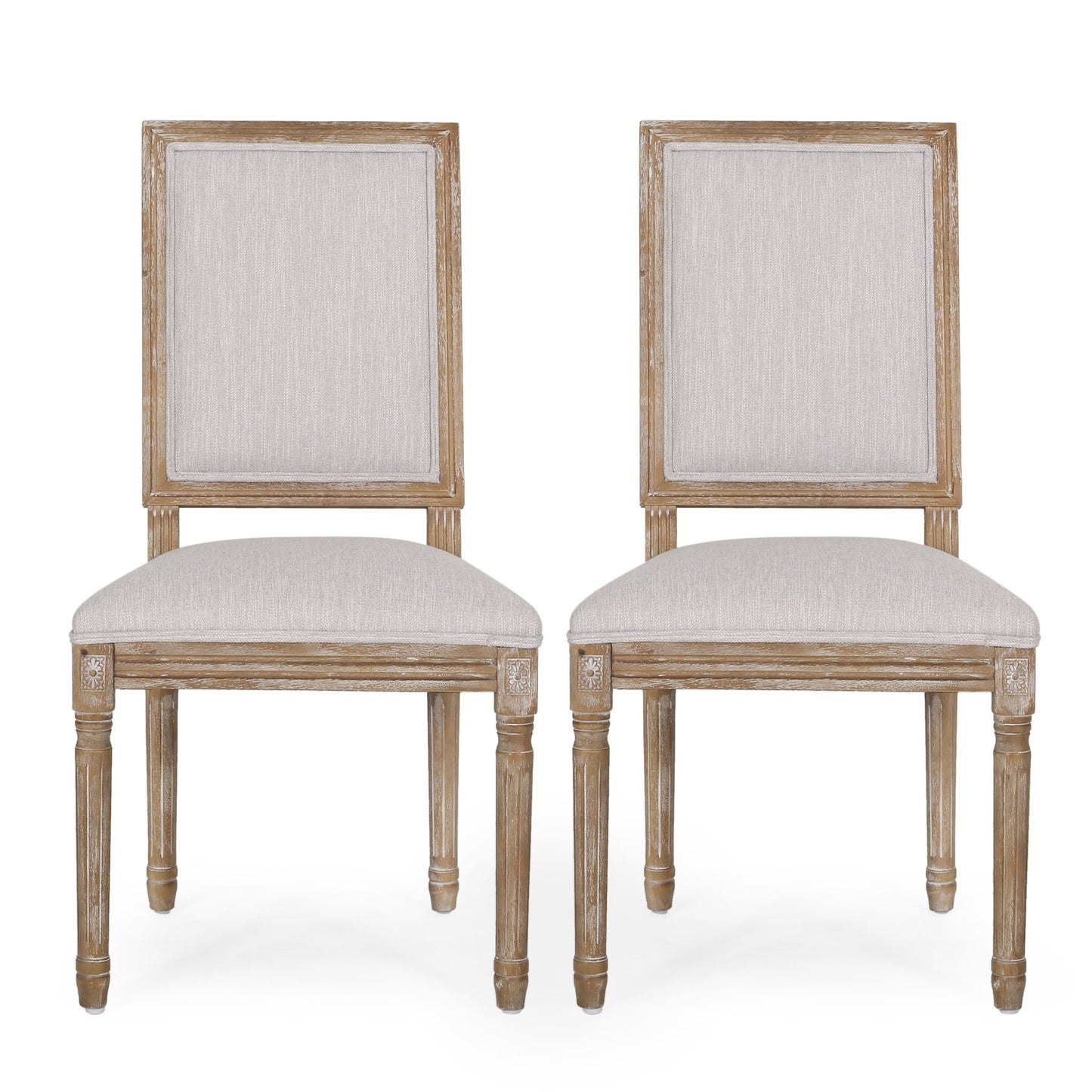 French Country Style Dining Chair With Upholstered Seating And Fluted Legs Noble House