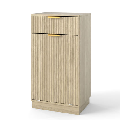 Tilt Out Trash Can Cabinet With Wave Textured Drawer & Pull Out Bin Home Essentials