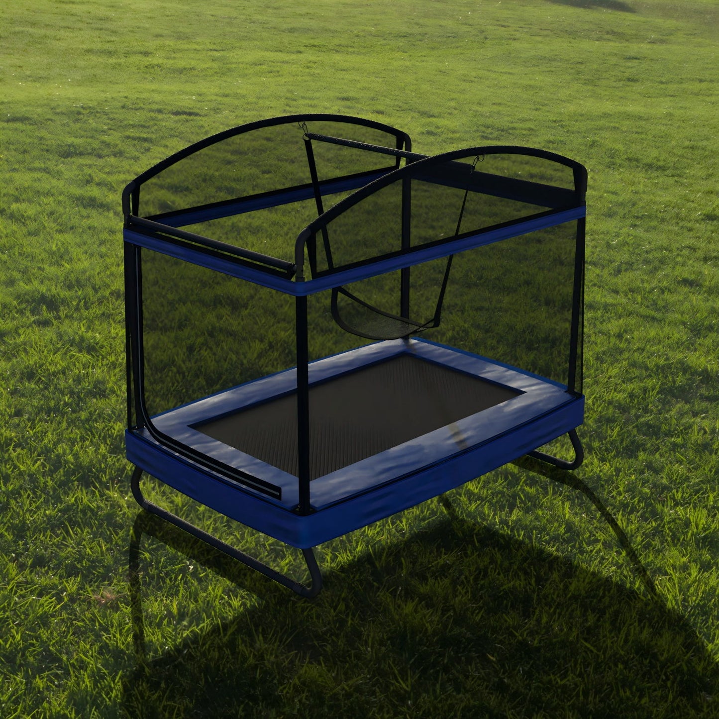 Outdoor Square Trampoline For Kids And Adults With Protective Net And Swing 4 X 6Ft - Black / Blue Daily Nest