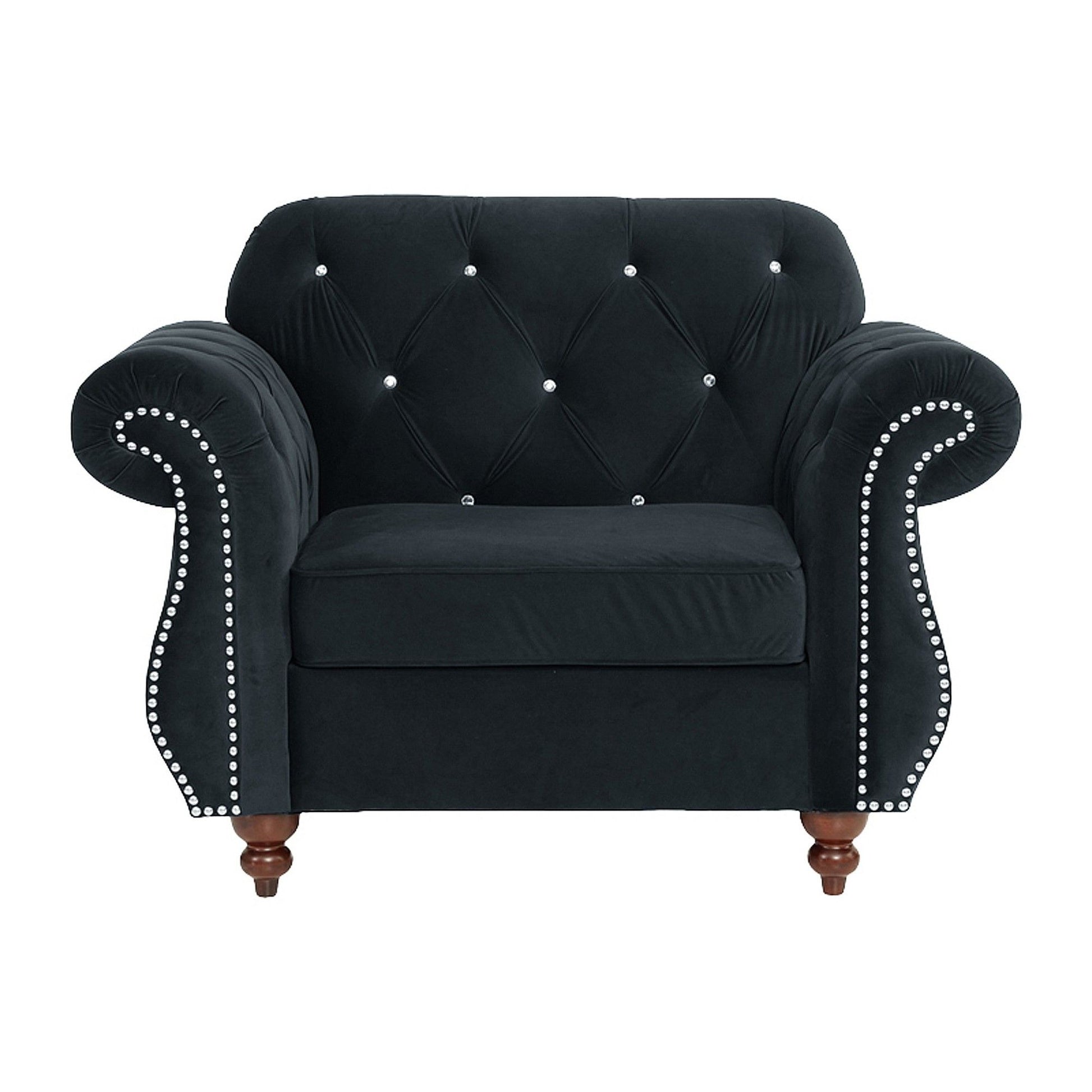 Tufted Chair With Nailhead Trim For Living Room - Black Home Essentials