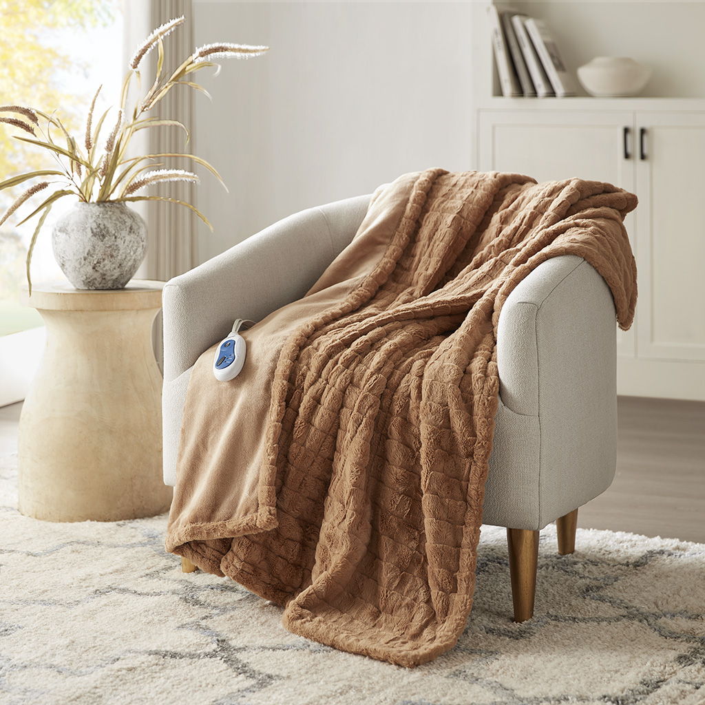 Zuri - Oversized Heated Throw - Brown Texture Beautyrest