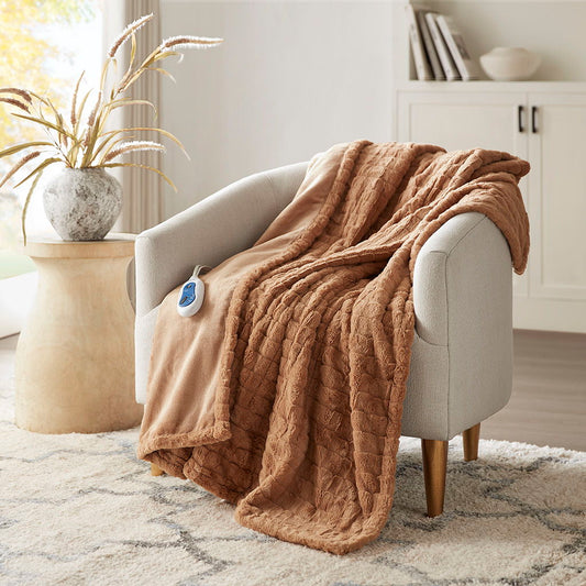 Zuri - Oversized Heated Throw - Brown Texture Beautyrest
