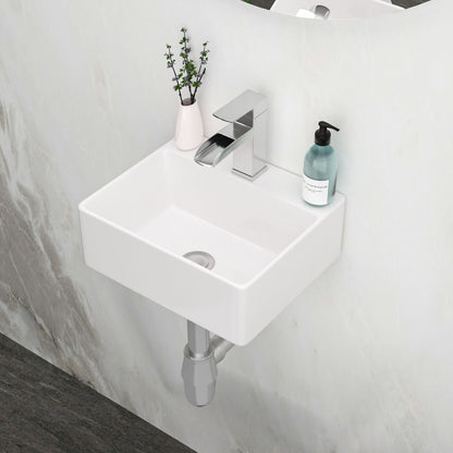 Ceramic Rectangle Wall Mount Bathroom Sink With Single Faucet Hole Daily Nest