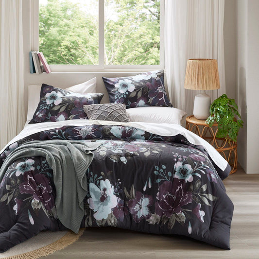 Jolene - 3 Piece Full/Queen Printed Comforter Set - Dark Gray/Plum Madison Park