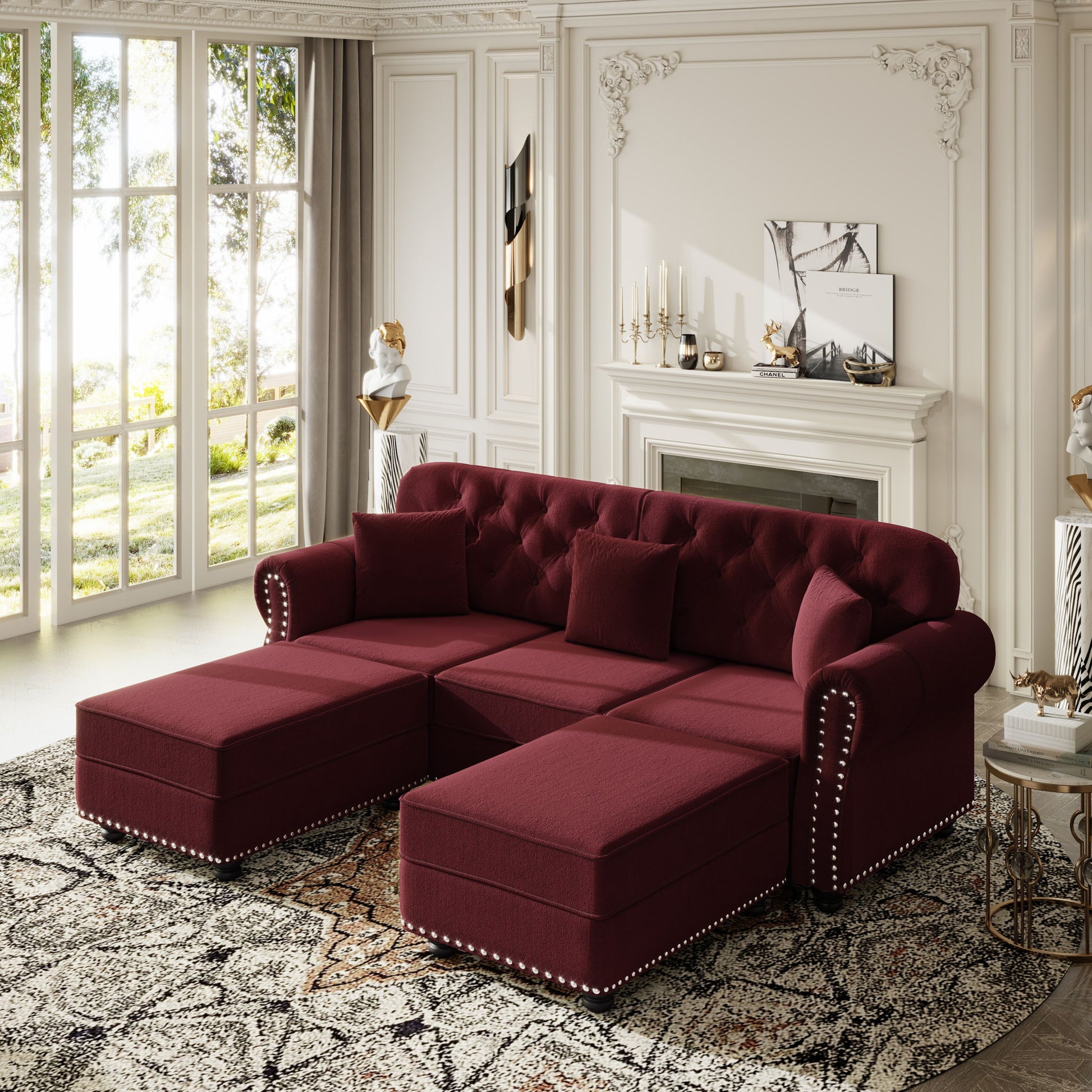 Upholstered Sofa Set With Nailhead Trim And Rolled Armrests, Includes Pillows Home Essentials