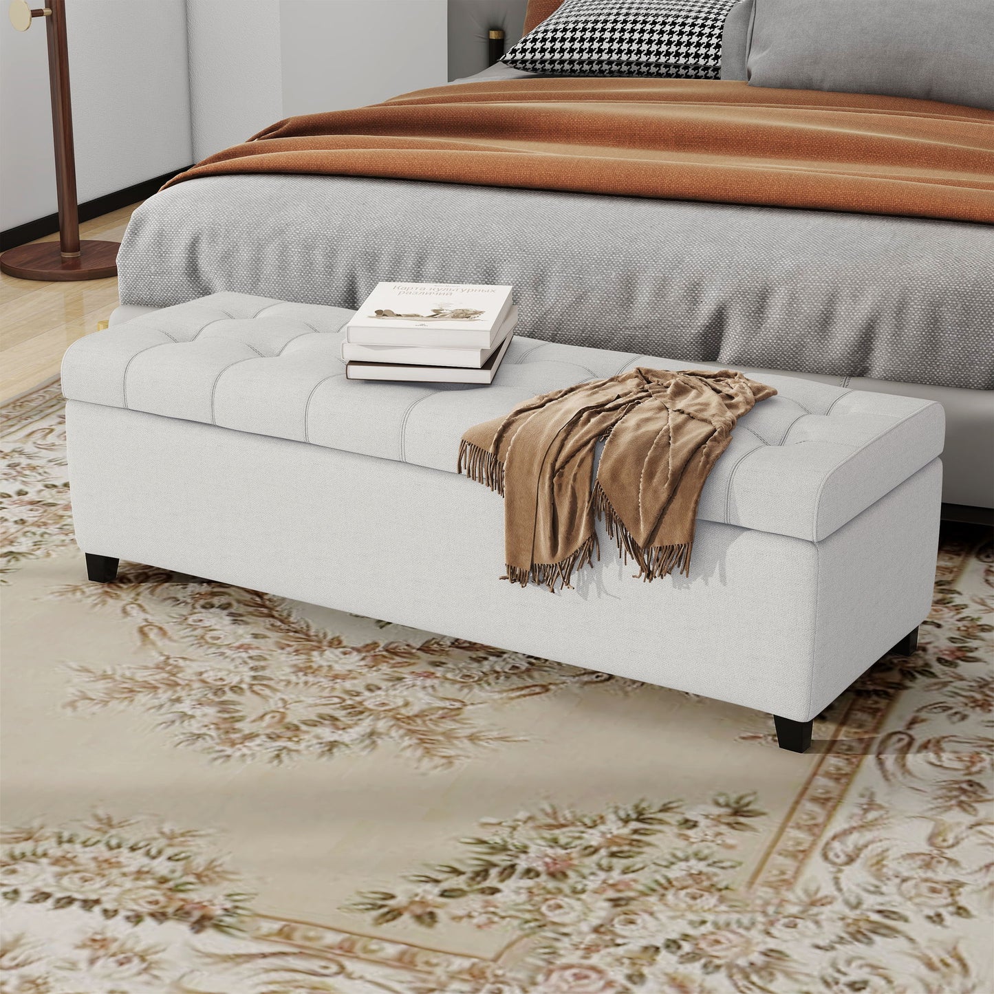 Upholstered Storage Ottoman Bench, Foot Rest For Bedroom Noble House