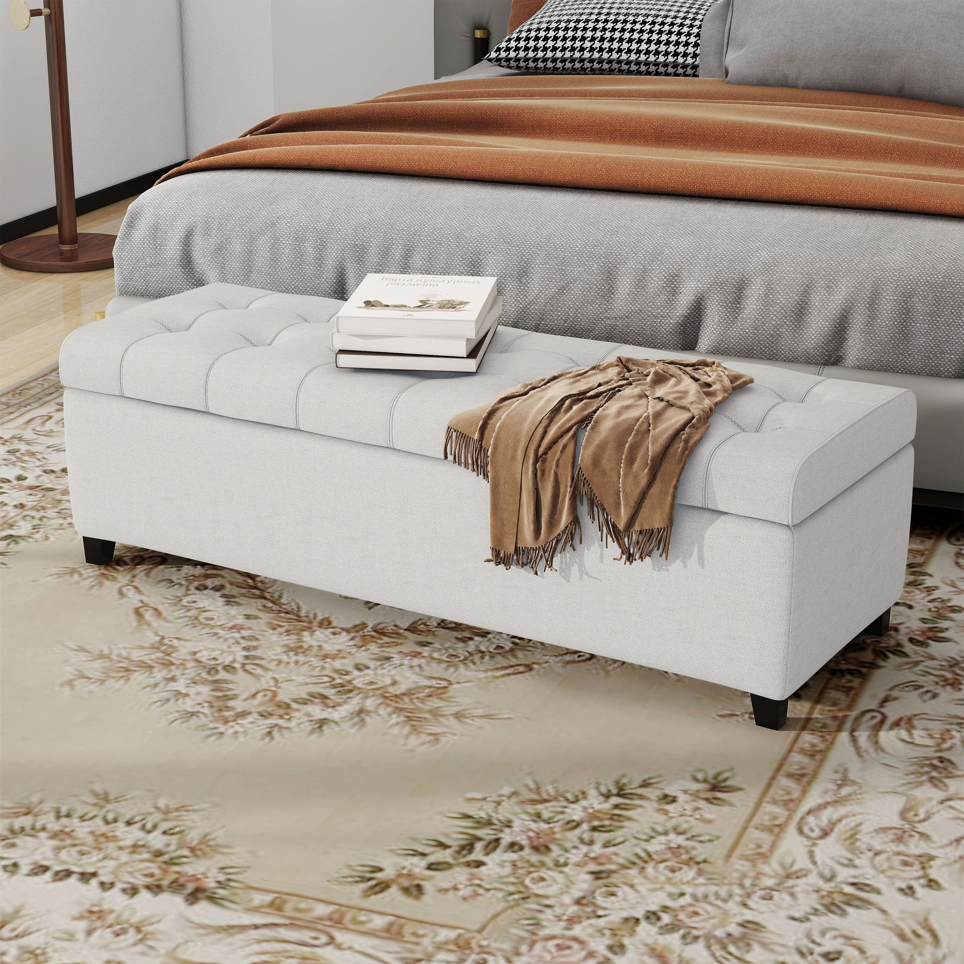 Upholstered Storage Ottoman Bench, Foot Rest For Bedroom Noble House